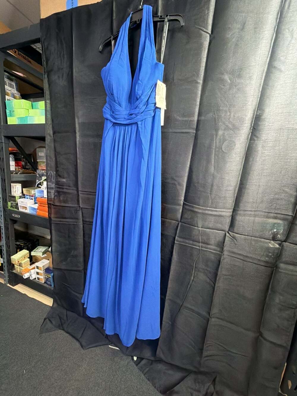 Demetrios BL-1116 Horizon Blue Chiffon Halter Long Evening Bridesmaid Dress Size